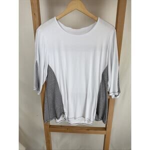 NWT Mill Valley White Round Neck Elbow Sleeves Top #1023 Size MED